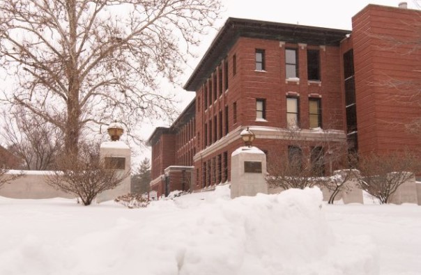 Moulton Hall after a heavy snofall