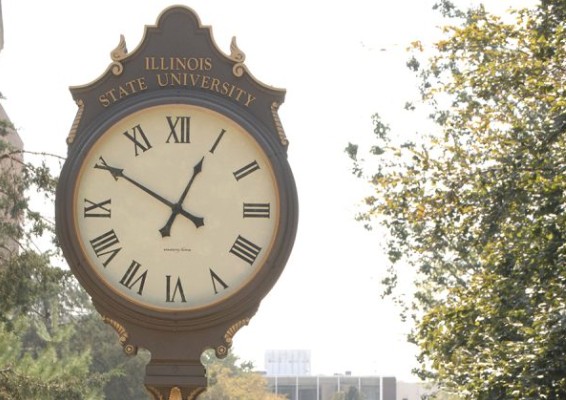 Clock by Old Union on the quad at Illinois State University